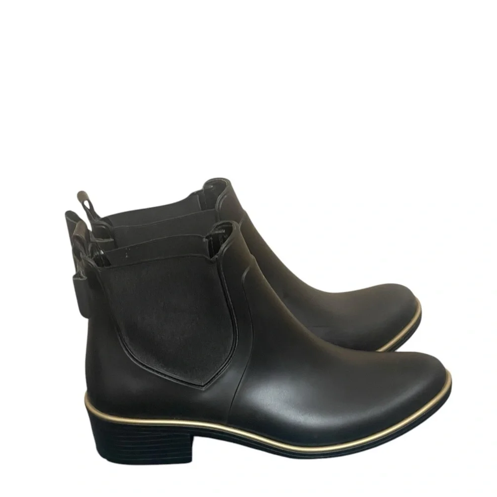 Kate Spade New York Solatice Rain‎ Boots Black Pull On Chelsea Style Size 6 NEW